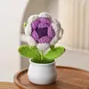 Plantas Verdes Simuladas Tejidas a Mano, Macetas Tejidas a Mano con Flores de Rosa, Adornos para Coche de Hilo Terminado DIY, Ramos