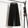 Calça-Saia Feminina Plus Size, Tamanho 26, Novo Estilo de Verão, Cintura Alta, Calça de Perna Larga Fluida, Calça-Saia Plissada Elegante e Simples de Nove Pontos para Mulheres Plus Size