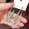 Pendientes de plata transfronterizos europeos y americanos con estrellas incrustadas de diamantes y borlas, pendientes largos de moda para ir al trabajo, pendientes de diseño único para mujer
