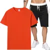 Conjunto de roupas esportivas casuais de verão para homens, conjunto de shorts e camiseta, moderno, casual, versátil, conjunto de cor sólida