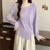 Diseño Nuevo Otoño 2026 Talla Grande Camiseta de Manga Larga Cintura Irregular Ceñida Hombro Normal Top