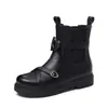 Novas Botas Femininas de Bico Redondo Estilo Japonês com Fivela e Laço Botas Chelsea Botas Martin Botas de Salto Baixo Sapatos de Estudante