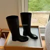 Botas de montar hasta la rodilla de punta redonda y tacón grueso estilo coreano, nuevas botas largas slip-on de cuero genuino para otoño e invierno para mujer
