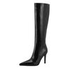 Botas Altas Hasta la Rodilla para Mujer 2025 Otoño Comercio Exterior Nuevo Punta Fina Tacón de Aguja Super Alto Patrón de Cocodrilo Cremallera Lateral Talla Grande