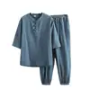24 Verano Nuevo Transfronterizo Algodón y Lino Hebilla Traje Hanfu para Hombre Amazon Retro Talla Grande Casual Tang Suit para Hombre