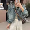 Chaqueta de Mezclilla Retro Americana para Mujer, Estilo Corto, Nuevo Modelo Primavera y Otoño 2025, Bordados Pesados, Corte Ajustado, Versátil, Moderna para Figuras Pequeñas