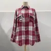 Roupas Europeias e Americanas Femininas Transfronteiriças 2025 Nova Camisa Amazon Outono e Inverno Moda Casual Camisa de Bolso Xadrez Solta para Mulheres