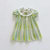 Vestido de Niña con Cuello Peter Pan Bordado de Lazo Manga Corta Estilo Verano 2026 Rayas de Colores Dulce Vestido de Princesa Estilo Coreano