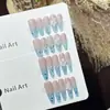Dairysen [Lágrimas Azuis] Exquisite Manicure Olho de Gato Gradiente Nude Pontas de Unha Usáveis Esculpidas à Mão Transparentes de Gelo