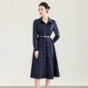 2616407-Vestido Longo de Manga Longa com Pregas na Gola Artístico Retro de Alta Qualidade Estilo Feminino Outono Saia Marcada na Cintura