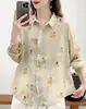 Camisa Floral de Rami de Manga Longa para Verão Feminina, Corte Solto, Emagrecedora, Blusa Floral Versátil, Atacado Transfronteiriço