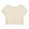 Cardigan de malha fino feminino verão 2023, novo, decote em V, estilo suave, branco, slim fit, blusa de manga curta