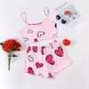 Chaleco Fino sin Mangas Cruzado Europeo y Americano Top Halter Shorts Ropa para el Hogar Traje de Dos Piezas Pijama Estampado para Mujer Paja