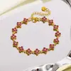 Pulseira de aço titânio de quatro folhas, cravejada com diamantes, de luxo requintado, pulseira de joias coloridas de quatro folhas, pulseira de zircônia