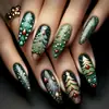 Moda de Natal Estilo Ins Europeu e Americano Bico Redondo Unhas Amêndoa Árvore de Natal Verde Árvore de Natal Dourada Padrão Unhas Postiças
