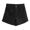 Shorts Jeans Preto de Cintura Alta para Mulheres Verão 2025 Novo Versátil Solto Emagrecimento Perna Larga Linha A Moda Estilo Fino