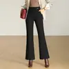 Calça pantalona de cintura alta com bolsos, estilo coreano moderno, calças da moda e casuais, novas roupas femininas 2026, calças compridas com forro de fleece e espessadas