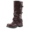 26 Nuevo estilo de comercio exterior, botines retro plisados, botas de montar de media caña para mujer, tacón grueso, efecto adelgazante, estilo europeo y americano, botas largas de moda