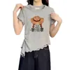 Camiseta de Viscose Estampada Estilo Coreano para Mulheres, Novo Design de Verão 2026, Top Versátil Único Assimétrico de Manga Curta