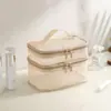 Nova malha saco de maquiagem de grande capacidade de viagem simples portátil saco de higiene de camada dupla portátil saco de armazenamento cosmético