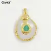 Wt-P1769 Piedra Redonda Asimétrica Natural Cuarzo Multicolor Chapado en Oro de 18 Quilates Colgante Incrustado Accesorios para Collar DIY