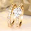 Anillo de compromiso y propuesta Rongxing de dos piezas con diamante redondo de cuatro puntas, Anillo de acento de diamante completo, Anillo apilable