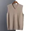Chaleco de Cachemir 100% para Hombre, Cachemir Puro, Nuevo Otoño e Invierno, Cuello en V, Tejido de Punto Grueso de Doble Hilo de 7 Agujas