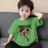 Ropa Infantil Camiseta de Algodón Puro de Manga Corta para Niños Verano Dibujos Animados Impresos Top Camiseta Holgada Fina de Cuello Redondo para Niños