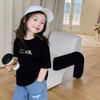 Camiseta de Algodón de Verano para Niñas 2024 Verano Nuevo Estilo Occidental Infantil con Estampado de Letras Cuello Redondo Top Combinable
