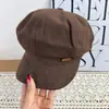 Boina Nueva de Otoño Moda para Mujer Versátil Estilo Japonés Adelgazante Octogonal Retro Casual Color Sólido Gorra de Periódico