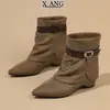 Botines de punta estilo retro de piel genuina, nueva colección otoño 2026, con plantillas interiores para aumentar la altura, botines cortos, botas vaqueras western para mujer