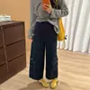 Pantalones de trabajo de mezclilla de pierna ancha de maternidad de moda, nueva colección otoño/invierno 2026, holgados y cómodos, efecto adelgazante, con múltiples bolsillos, pantalones largos