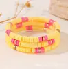 Set de pulseras de arcilla suave coloridas apilables de 6 mm elástico color Morandi bloques de color bohemio pieza metálica
