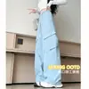 Calça Cargo Nova Outono 2025 Estilo Americano Bolso Inclinado para Mulheres Cintura Média Cordão Solta Efeito Emagrecedor Esportiva Perna Larga