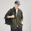 Camisa jacket de algodón puro a cuadros informal de manga larga para hombre, estilo japonés suelto retro 206, otoño e invierno, ropa de trabajo americana