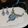 Pendientes Colgantes de Cristal con Pedrería en Forma de Gota Estilo Retro de Corte Collar Cadena para Clavícula Joyería de Trabajo Pesado Set