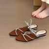 Sandalias Retro Francesas de Tacón Bajo de Dos Usos con Una Tira para Exterior de Mujer Versátiles de Punta Simple y Punta Abierta