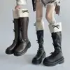 Botas de Tacón Grueso con Lazo para Mujer en Diseño Otoño e Invierno, Estilo Hada, Estilo Francés, Elegantes, Dulces, Modernas, Botas de Caballero Retro