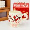 Taza de Cerámica para Pastel de Alto Valor Estético, Taza Linda de Dibujos Animados para Niñas, Juego de Tazas con Tapa para el Hogar, Taza de Café, Caja de Regalo