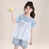 TUTU Elefantito Ropa Infantil Camiseta para Niñas 2026 Verano Nuevo Estilo Falso Dos Piezas Manga Corta Superior Ligero Transpirable Media Manga Conjunto de Verano