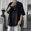 Camiseta masculina de manga curta com gola redonda, roupas soltas, verão, tendência, básica, cor sólida, branca, meia manga, tamanho grande, roupas masculinas