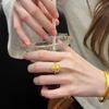 Anillo de calabaza cepillado dorado con circonita de estilo chino nuevo, anillo ajustable de alto sentido, método antiguo, nuevo para mujer 2024