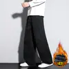Calças casuais com forro de fleece e calças de trabalho espessas para homens, calças casuais impermeáveis para atividades ao ar livre de perna reta para homens, calças casuais largas de perna larga