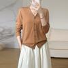 Cardigan de Punto 100% Lana Estilo Nuevo Primavera 2026 para Mujer, Suéter Holgado de Cuello en V, Abrigo Delgado de Manga Larga Color Sólido con Cuello en Forma de Corazón