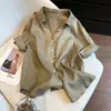 Camisa de Lino Verde con Cuello en V y Manga Corta Estilo Old Money para Mujer, Nueva Moda Verano 2026, Versión Coreana Adelgazante Camisa de Oficina