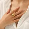 Anillo Abierto de Girasol en Oro de 18K Acero Inoxidable Joyería Transfronteriza Ins para Mujer, Joyería de Mano que No se Desvanece, Anillo Versátil de Acero de Titanio