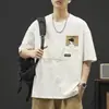 Camiseta de Manga Corta con Bolsillo Patchwork de Peso Pesado para Hombre 2026 Verano Nueva Holgada de Cuello Redondo Manga Media