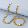 Cadena de látigo de caballo estilo hip-hop, cadena tejida doble con botones de patrón de engranaje cuadrado, juego de pulsera y collar de acero inoxidable