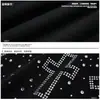 Regata sem mangas de gola redonda estilo high street com design de strass cruzado estilo americano com lantejoulas estreladas camiseta de marca da moda para adolescentes