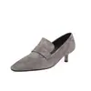 Mocasines de tacón medio para mujer con forro de piel de oveja, nuevo estilo de otoño, piel genuina por dentro y por fuera, puntera cuadrada, tacón de aguja retro
